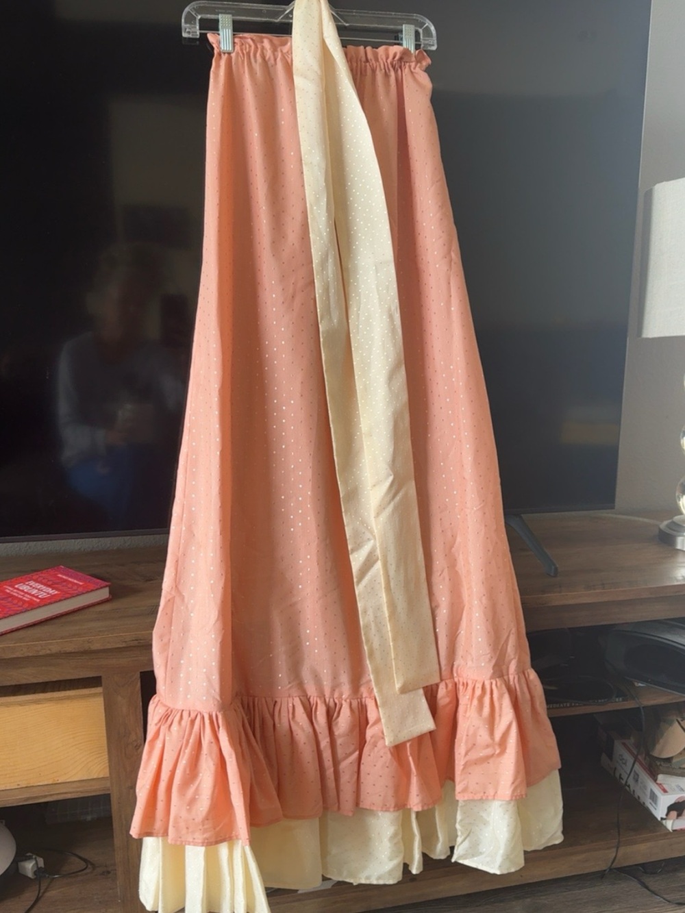 Handmade Strapless Prairie Maxi Dress Pink Cream Ruffle Hem Cottagecore Boho - Picture 9 of 10